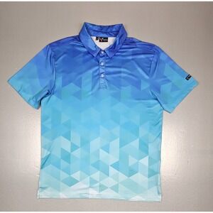 Yatta Golf Polo Shirt Mens Large Blue Ombre Geometric Performance Comfort‎
